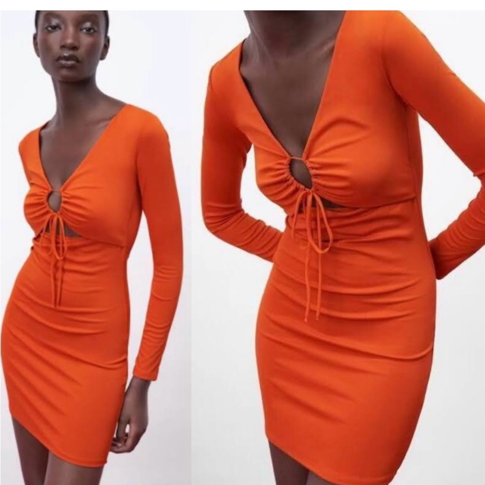 Zara Orange Long Sleeve Dress